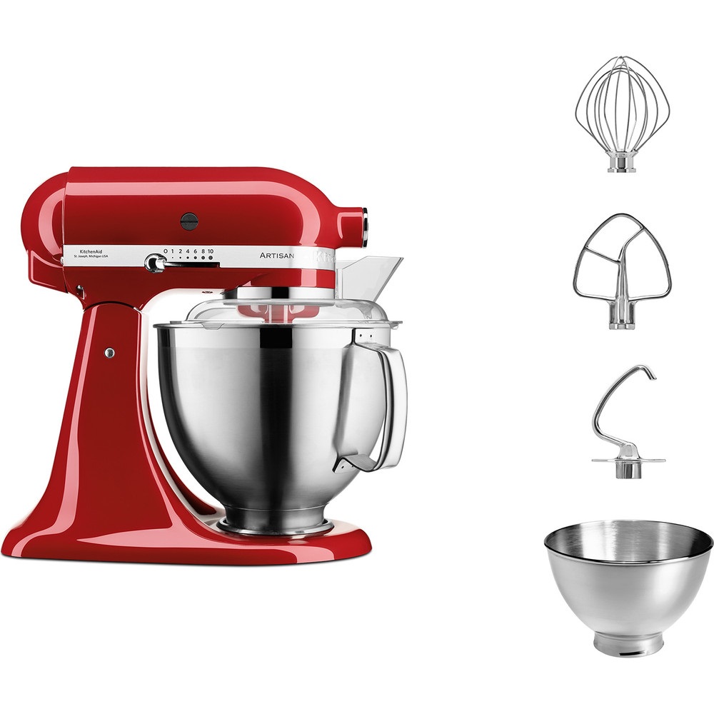 KitchenAid Artisan 5KSM185PS Robot da Cucina 300 W 4,8 L Rosso - Impastatrice Planetaria con Testa Reclinabile