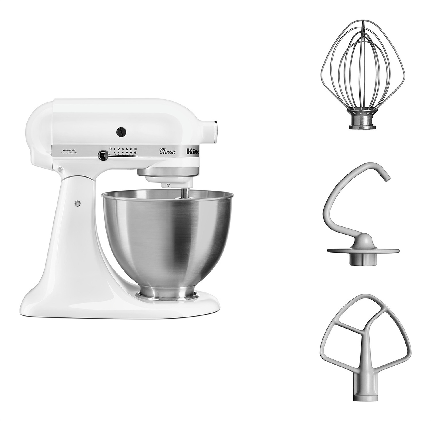 KitchenAid 5K45SSEWH Robot da Cucina Planetario 275 W Bianco con Ciotola da 4,3 L e 10 Velocità