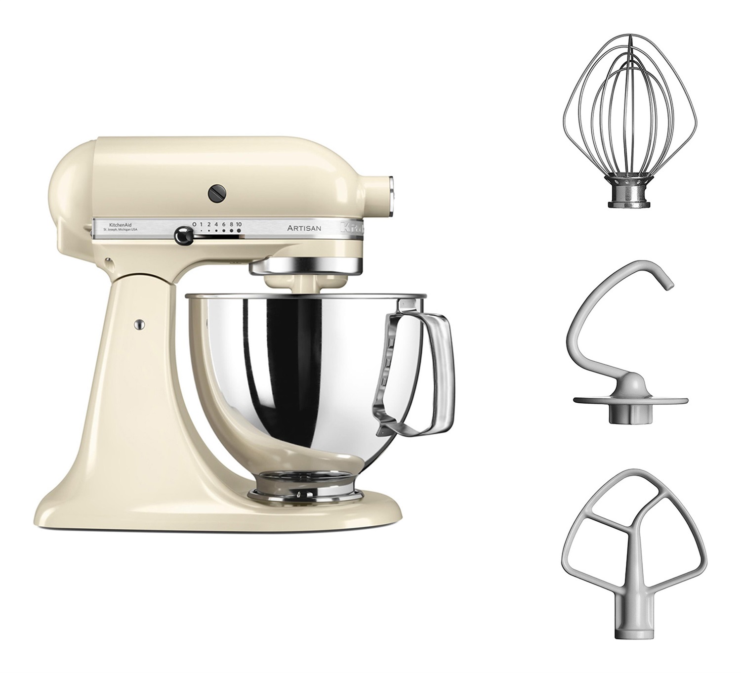 KitchenAid 5KSM125EAC Robot da Cucina Artisan 4,8 L con Testa Inclinabile e Potenza 300 W - Colore Crema