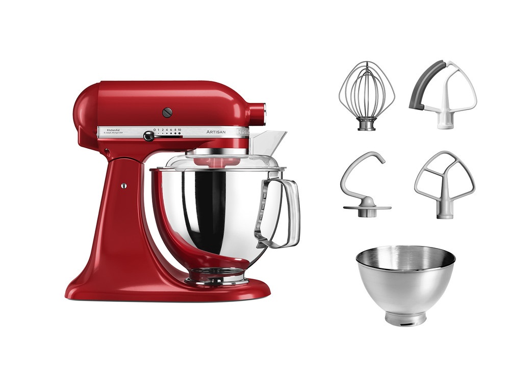 KitchenAid 5KSM175PS Robot da Cucina Planetario 300 W 4,8 L Rosso Imperiale con 10 Velocità e Accessori Inclusi