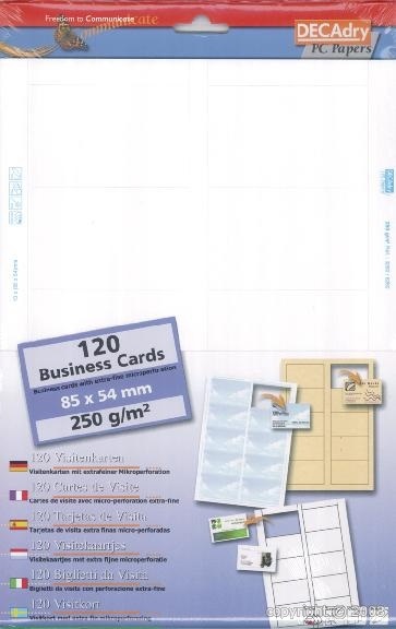 Decadry Biglietti da Visita Microperforati 85 x 54 mm - 250 gr - Bianco - Confezione da 120 Biglietti (12 Fogli da 10)