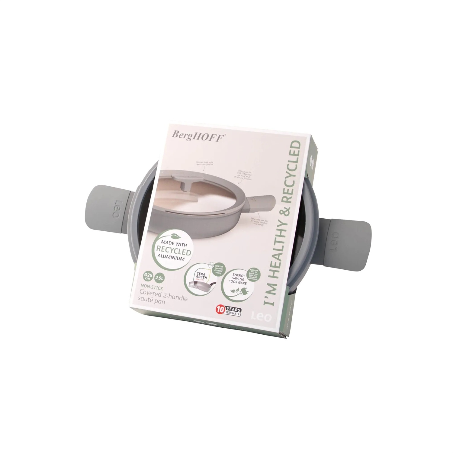 Berghoff Tegame 2 Manici con Coperchio Antiaderente Balance Moonmist 26 cm - Rivestimento Ceramico PFAS-free