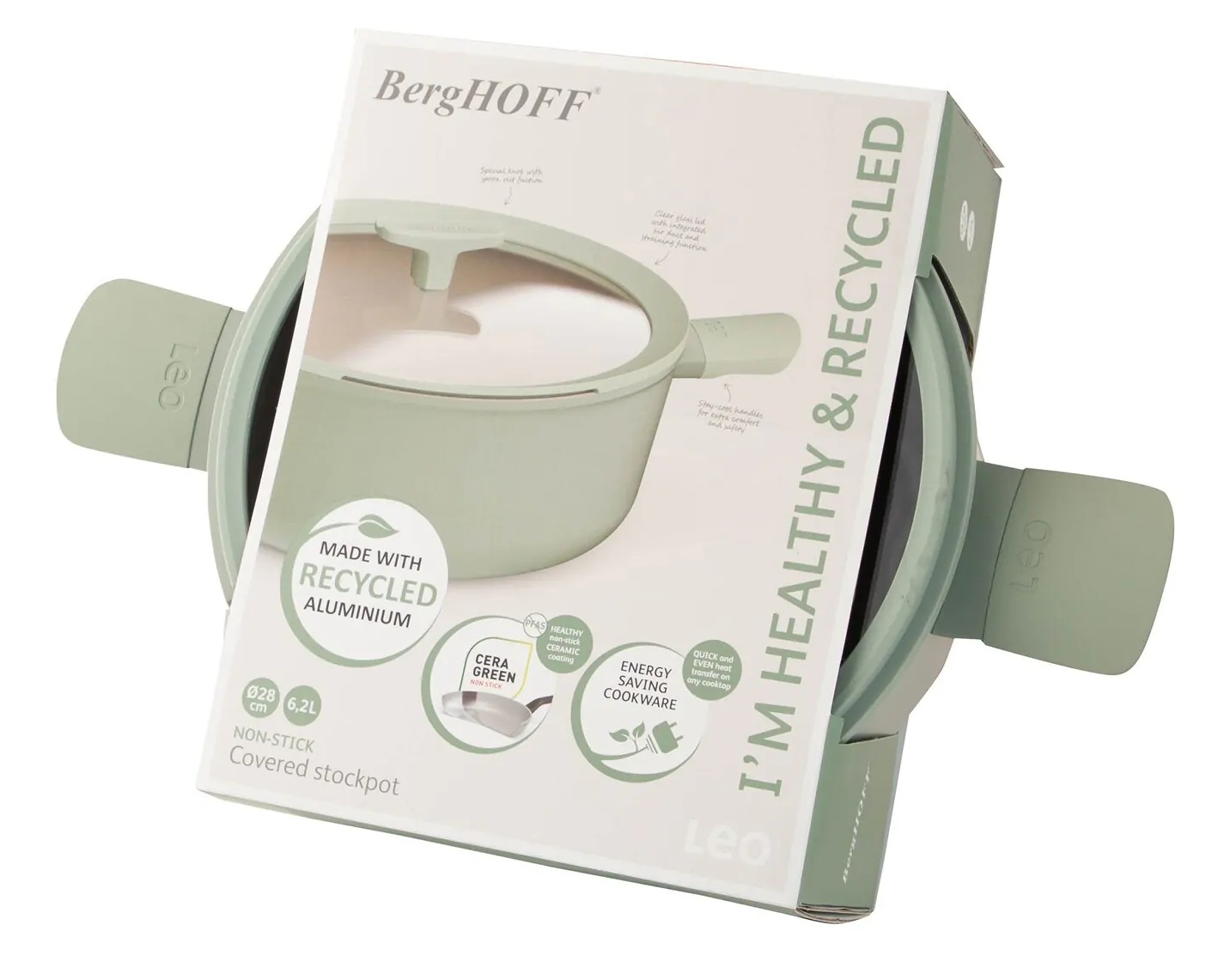 Berghoff Pentola Antiaderente Balance Sage 28cm con Coperchio - Alluminio Riciclato e Rivestimento Ceramico PFAS-Free