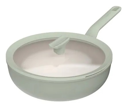 BergHOFF Padella Wok Balance 28 cm con Coperchio in Vetro, 4,2 L, Alluminio Riciclato, Antiaderente, Salvia