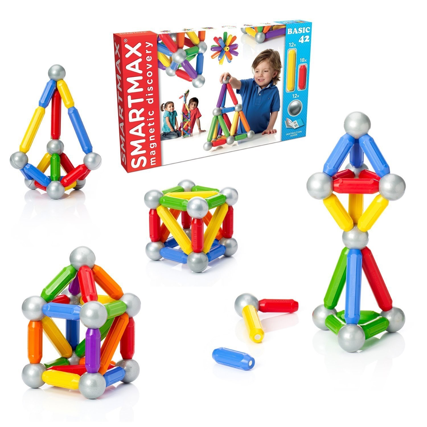 SMARTMAX Start XL - Gioco Magnetico per Bambini, 42 Pezzi per Costruzioni 3D e Apprendimento di Forme e Colori