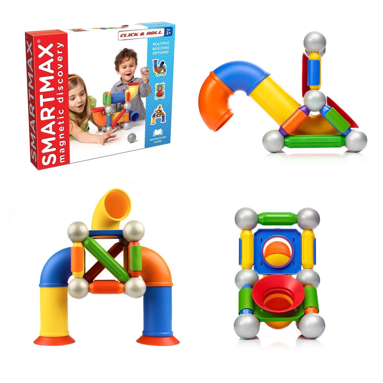 Smart Games SMX404 - Gioco di costruzione magnetico Click & Roll con aste robuste e accessori multicolore