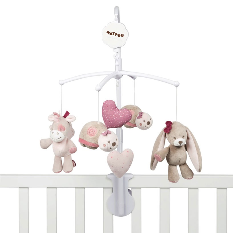 Nattou Giostrina Musicale per Bambini con Nina, Jade e Lili - Melodia La-Le-Lu, 37 x 31 x 9 cm, Beige/Rosa/Bianco