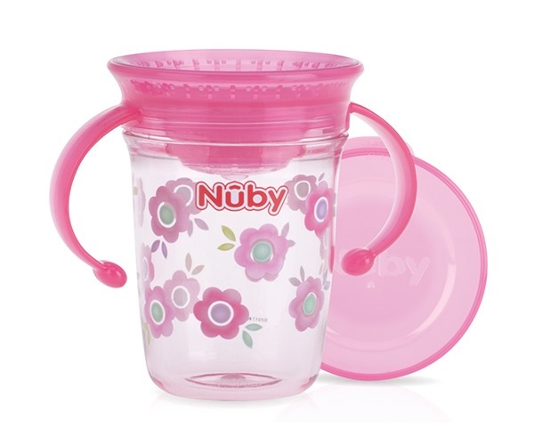 Nuby Tazza 360° Wonder Cup in Tritan Rosa 240 ml con Manici - 6 mesi