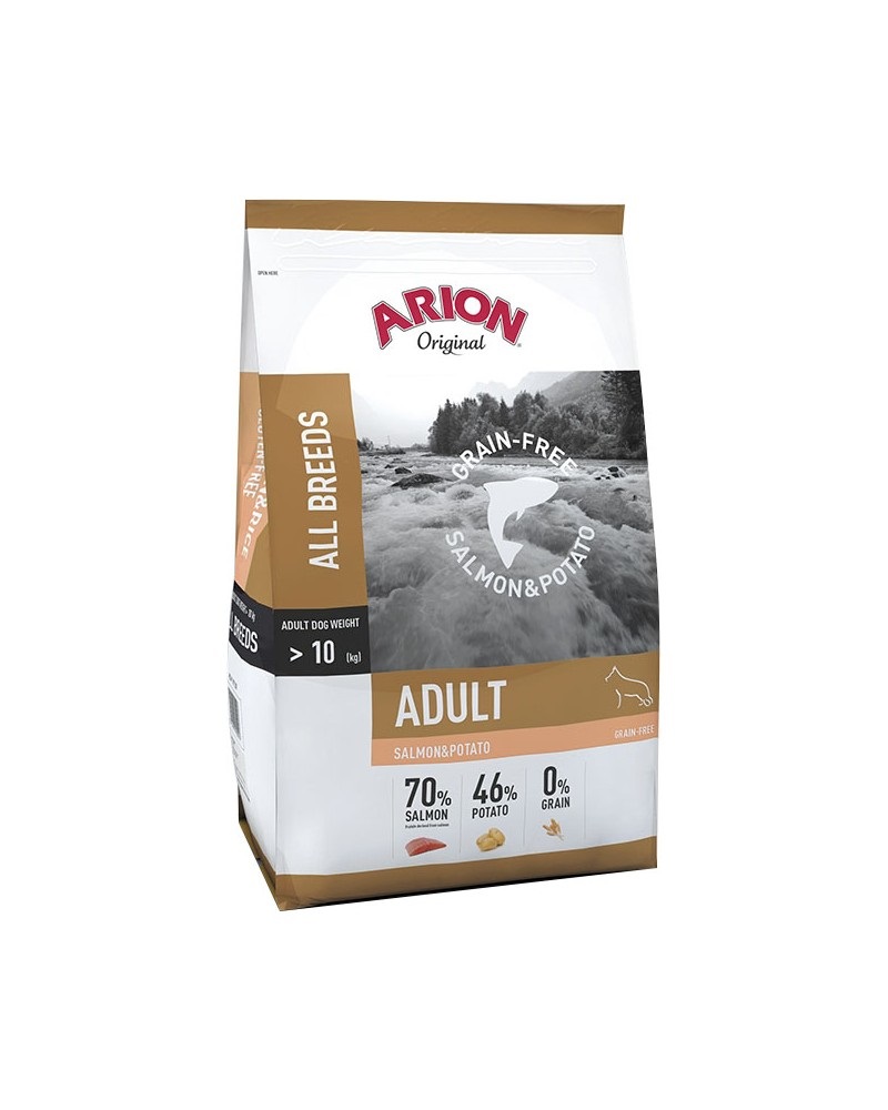 Arion Grain Free Adult Salmon & Potato 12 kg - Cibo Secco Completo Senza Glutine e Senza Cereali per Cani Adulti di Tutte le Razze