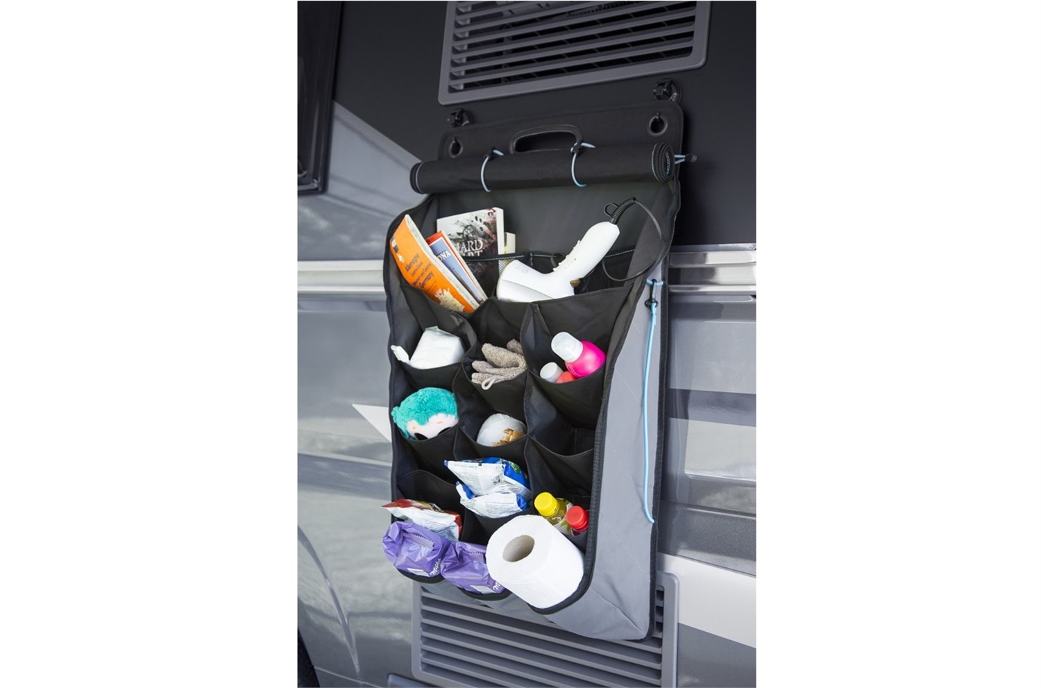 Thule RV Wall Organizer Nero 306924 - 16 tasche (2 a rete), impermeabile, antimacchia, pieghevole con maniglia integrata