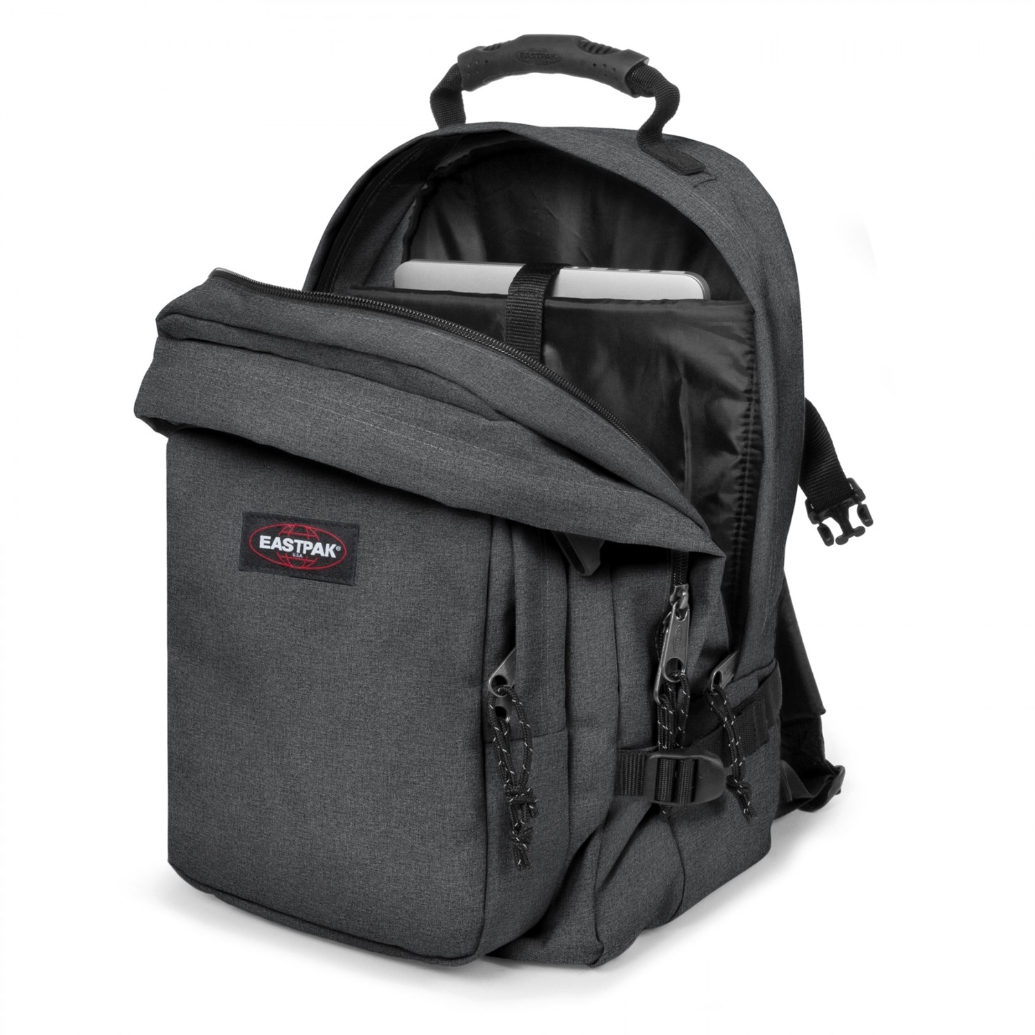 EASTPAK Provider Zaino Unisex - Adulto in Black Denim con Tasca Imbottita per Laptop fino a 15 Pollici, Due Scomparti e Organizer, Dimensioni 44 x 31 x 25 cm