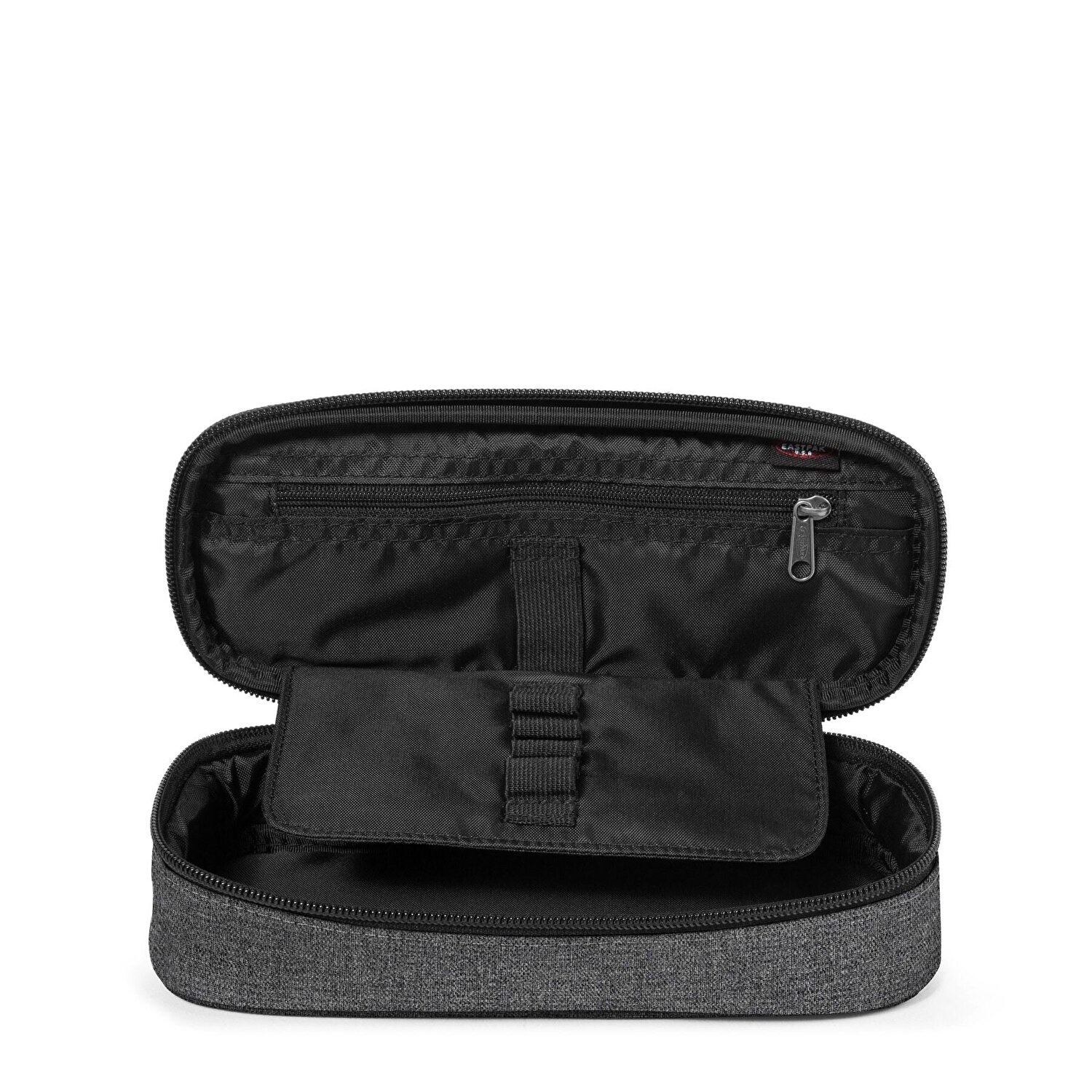 Eastpak Astuccio Oval Single - Black Denim, 100% Nylon, Resistente all'Acqua, Scomparto con Organizer Interno, Dimensioni 5x22x9 cm