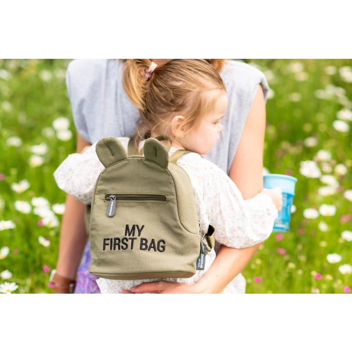 Childhome My First Bag Zaino per Bambini Kaki - Ampio Scomparto, Design con Orecchiette, Resistente all'Acqua
