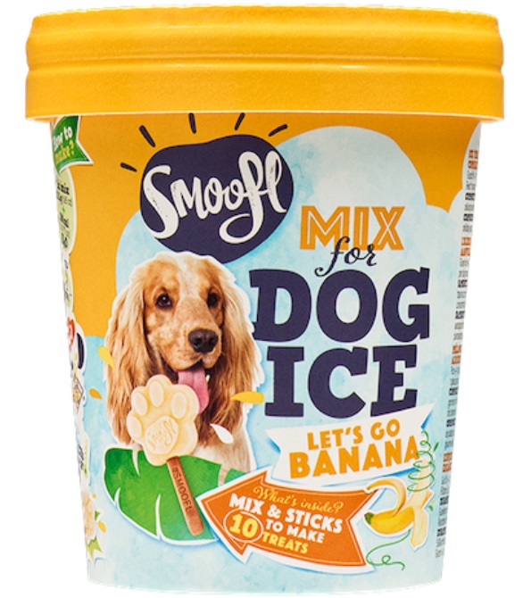Smoofl Gelato per Cani al Gusto Banana - Mix per Gelato 160 g con 10 Bastoncini Comestibili, Pronto in 60 Secondi