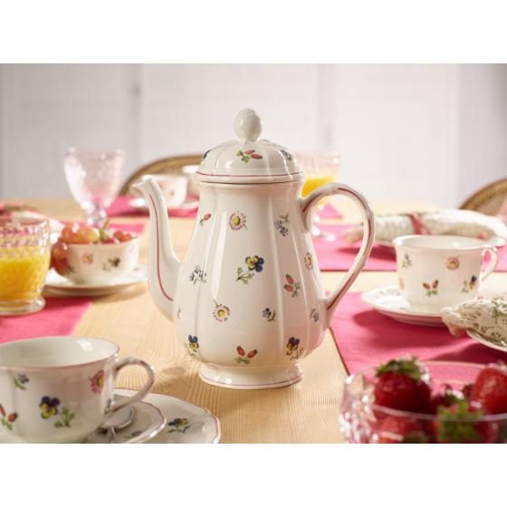 Villeroy & Boch Petit Fleur Caffettiera Bricco da Caffè 1250ml Porcellana Premium con Fini Rilievi e Motivi di Fiori e Frutti