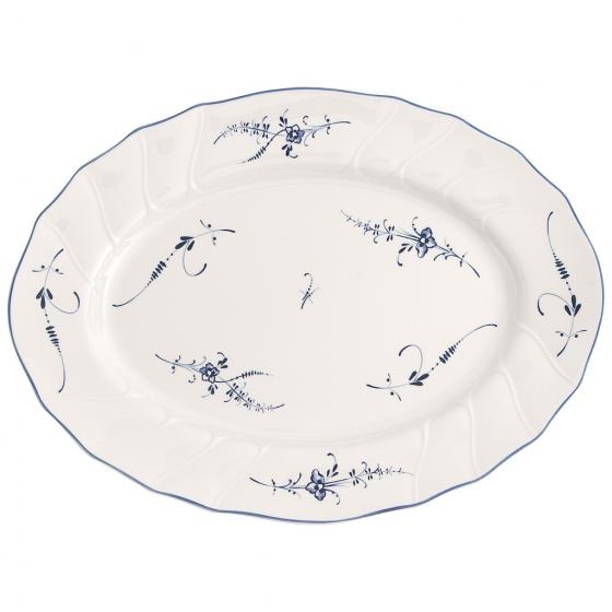 Villeroy & Boch Vieux Luxembourg Piatto da Portata Ovale 36 cm in Porcellana Premium Bianco/Blu con Decorazioni Filigranate