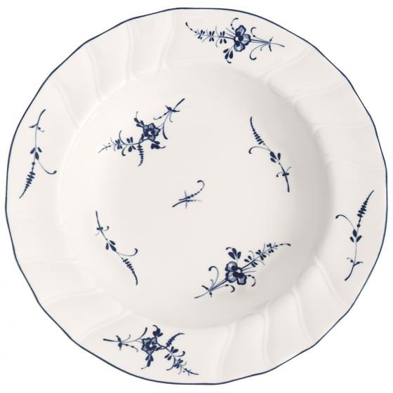 Villeroy & Boch Vieux Luxembourg Piatto Fondo 23 cm in Porcellana Premium Bianco/Blu con Decorazioni Filigranate e Rilievi