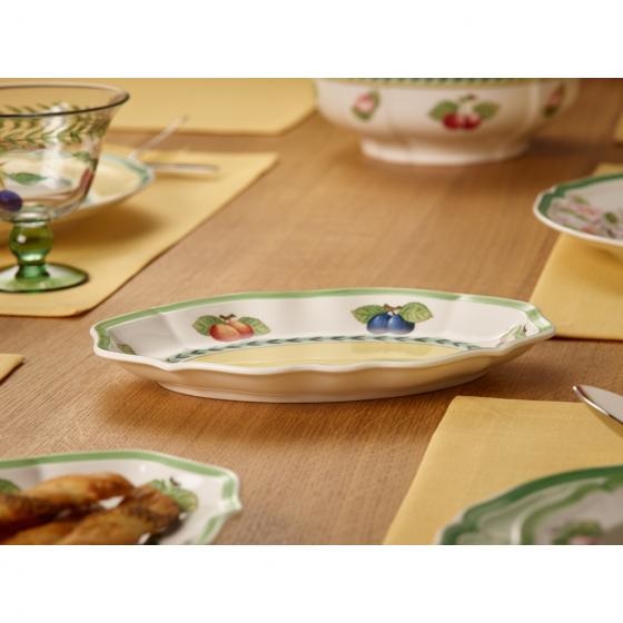 Villeroy & Boch French Garden Fleurence Raviera Piatto da Portata Ovale in Porcellana Premium Bianco/Multicolore 24cm - Stile Rustico con Fini Rilievi