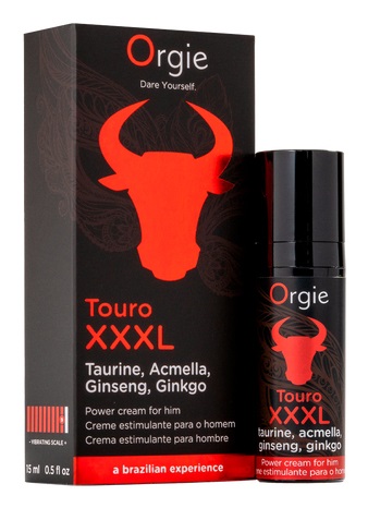 Orgie Touro XXXL Crema Potenziante per Erezioni - 15 ml con Taurina, Ginkgo Biloba, Ginseng e Acmella
