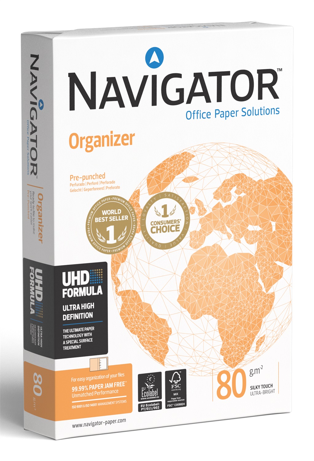 Navigator Carta Organizer A4 - 80 g/mq - Preforata a 2 fori - Confezione da 5 risme da 500 fogli