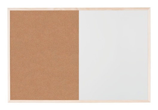 Bi-Office Lavagna Combinata 90 x 60 cm - Superficie Magnetica e Sughero, Cancellabile a Secco, Cornice in Legno Naturale