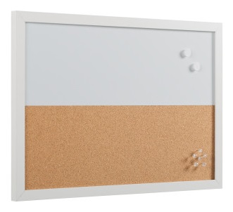Bi-Office Lavagna Magnetica e Bacheca in Sughero 60 x 40 cm con Cornice Bianca MDF - Cancellabile a Secco