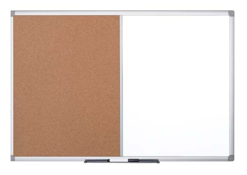Bi-Office Pannello Combo Maya Sughero/Cancellabile a Secco Magnetico 900x600 mm - Versatile 2 in 1 con Cornice in Alluminio