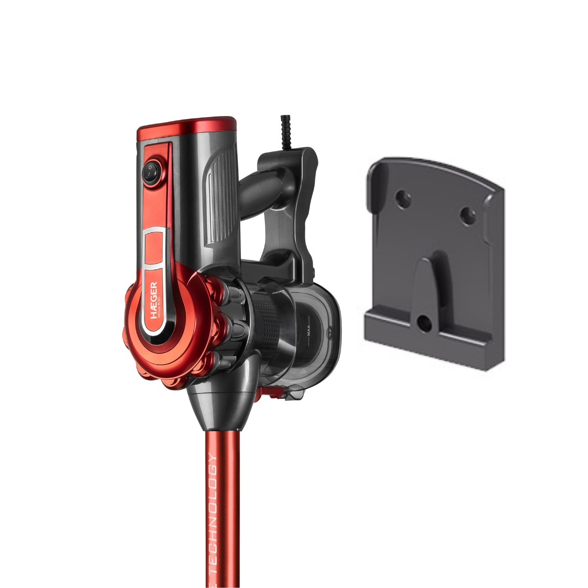 HAEGER Venus 600 Aspirapolvere Verticale Senza Sacchetto Nero e Rosso, Capacità 0,6 Litri, Filtraggio Ciclonico