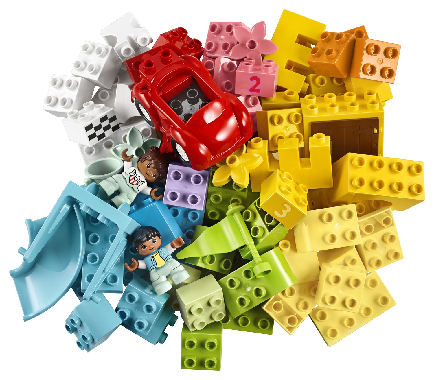 LEGO DUPLO Contenitore di Mattoncini Grande 10914 - 85 Pezzi Colorati con Auto, Finestre e Elementi Speciali