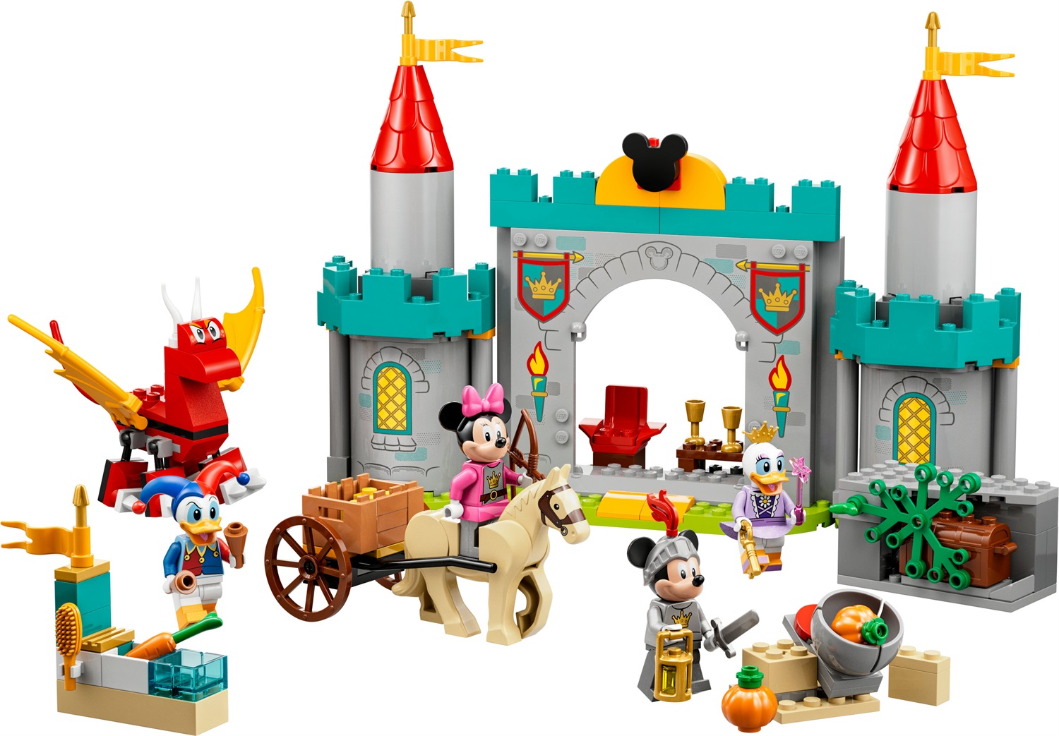 LEGO Disney Topolino e i suoi amici Paladini del Castello - Set con Edificio, Cavallo, Drago e 4 Minifigure, Giochi per Bambini da 4 Anni in Su