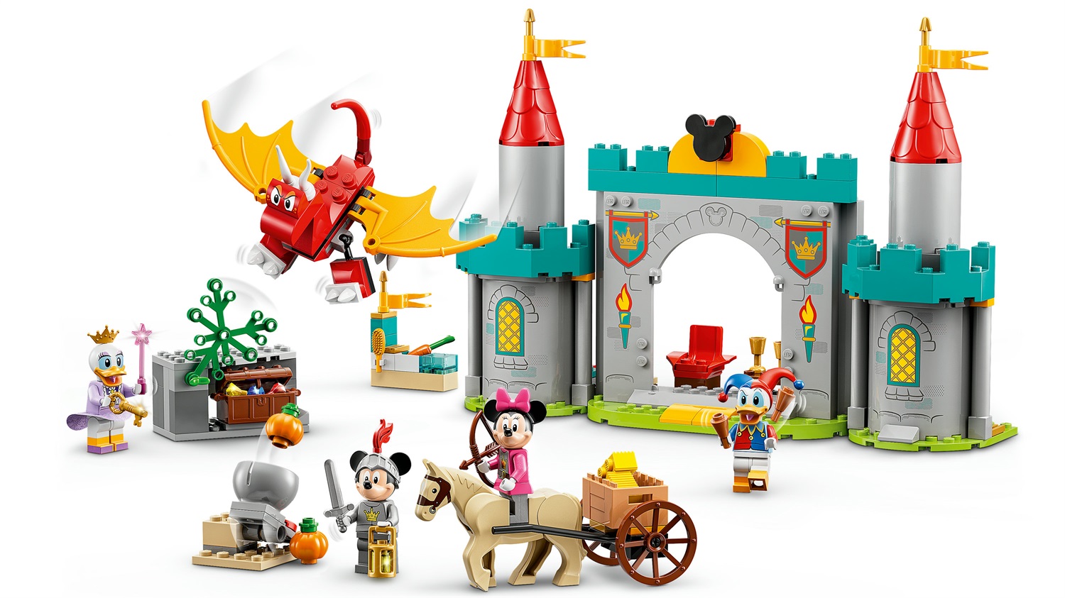 LEGO Disney Topolino e i suoi amici Paladini del Castello - Set con Edificio, Cavallo, Drago e 4 Minifigure, Giochi per Bambini da 4 Anni in Su