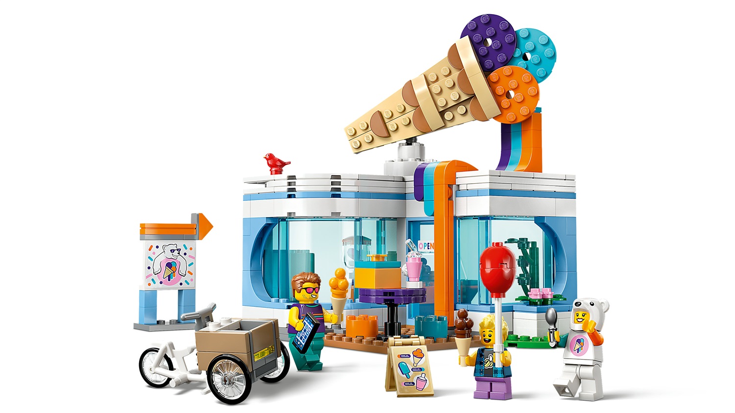 LEGO City 60363 Gelateria - Set di Costruzioni con Carretto dei Gelati, Bancone, Frullatore, Frigorifero, Bici e 3 Minifigure per Bambini 6 Anni
