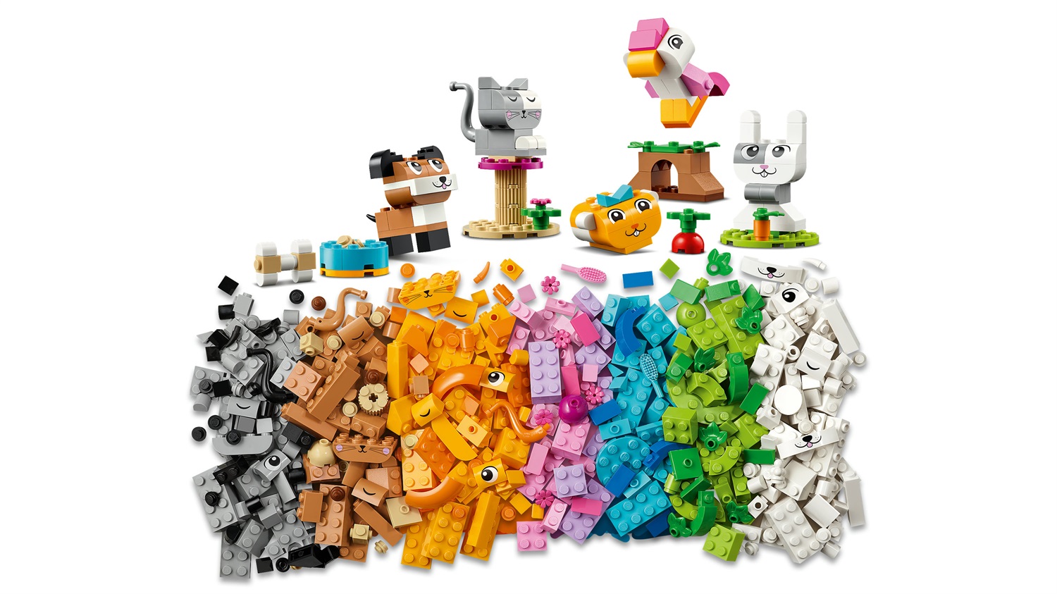 LEGO Classic 11034 Animali Domestici Creativi - Set di Costruzione per Bambini da 5 Anni con 450 Mattoncini per Creare Cane, Gatto, Coniglio, Criceto e Uccello