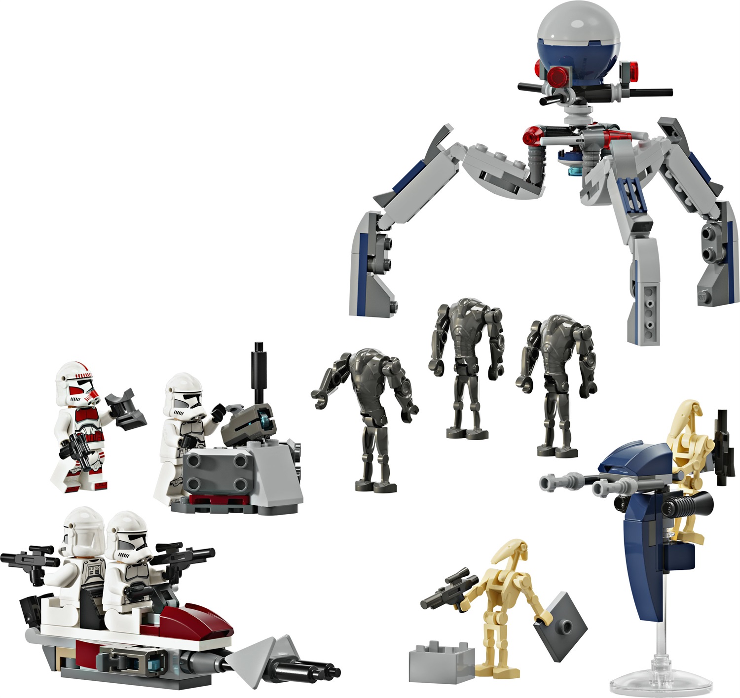 LEGO Star Wars Battle Pack Clone Trooper e Battle Droid 75372 - Set con 4 Minifigure, Speeder Bike e Tri-Droide per Bambini dai 7 Anni