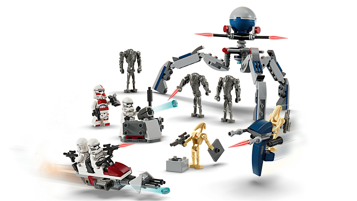 LEGO Star Wars Battle Pack Clone Trooper e Battle Droid 75372 - Set con 4 Minifigure, Speeder Bike e Tri-Droide per Bambini dai 7 Anni