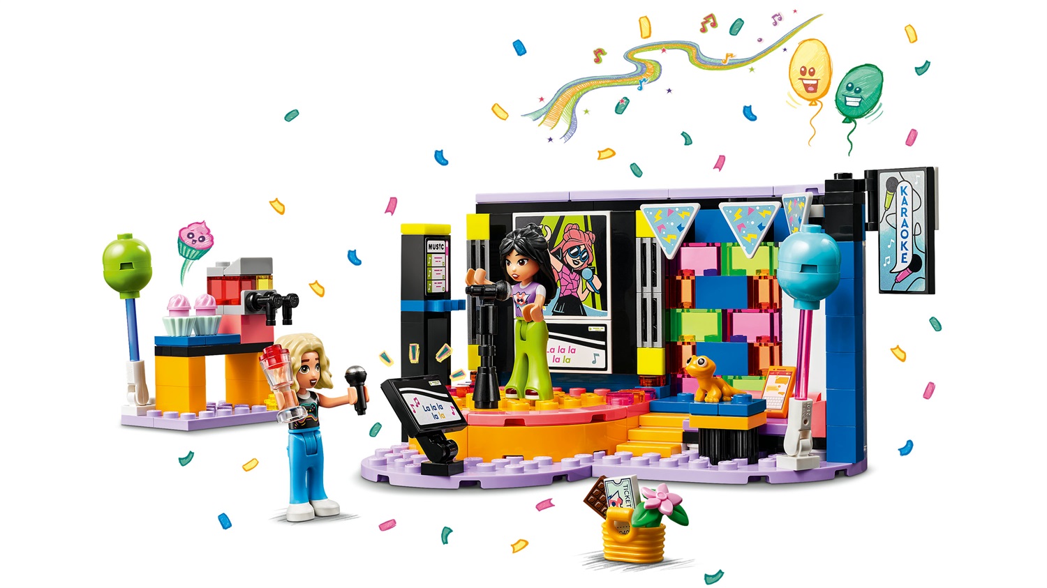 LEGO Friends Karaoke Party 42610 - Set di Giochi Musicali con Palco Girevole, Microfoni, 2 Mini-Doll e Geco per Bambini da 6 Anni in Su