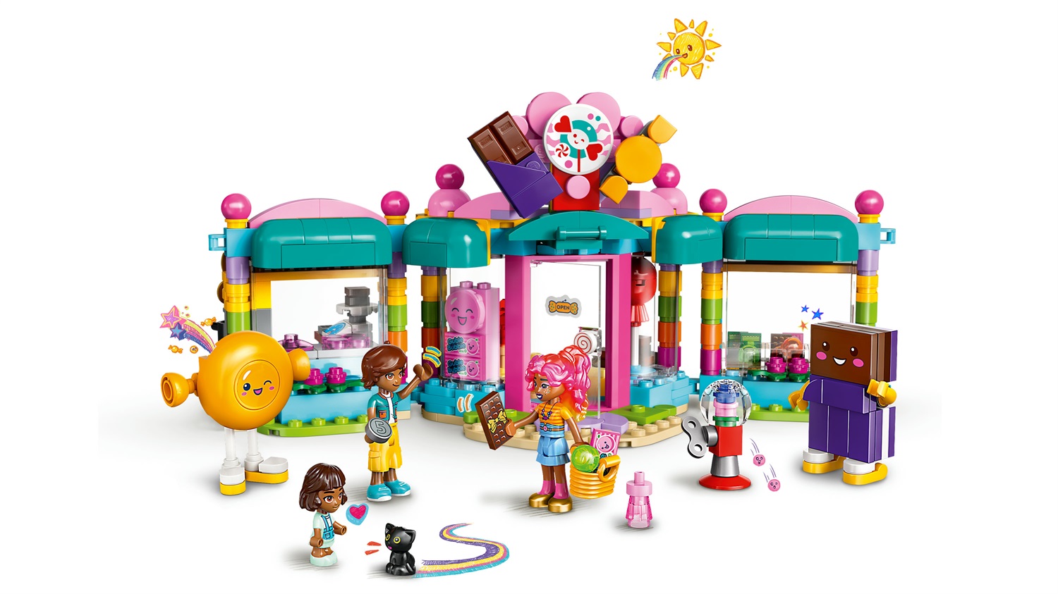 LEGO Friends Negozio di Dolciumi di Heartlake City 42649 - Set di Gioco Creativo con 3 Mini Bamboline, Gatto Giocattolo, Accessori e Cibo per Animali - Regalo per Bambini da 6 Anni in su