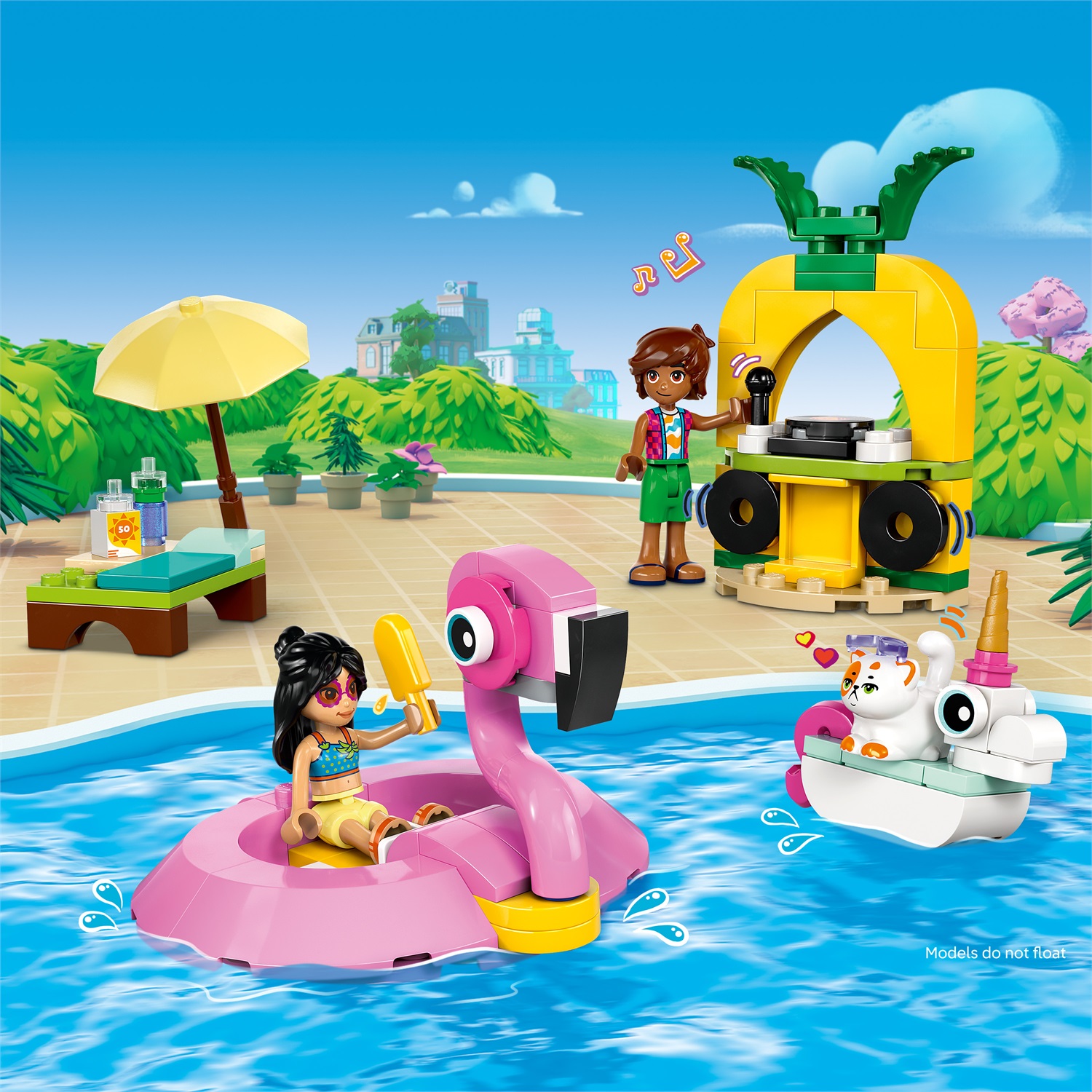 LEGO Friends Pool Party con Unicorno e Fenicottero - Set Costruibile con 2 Mini Bamboline, Gatto, Animali Galleggianti e Accessori per Bambini dai 5 Anni in su - 42658