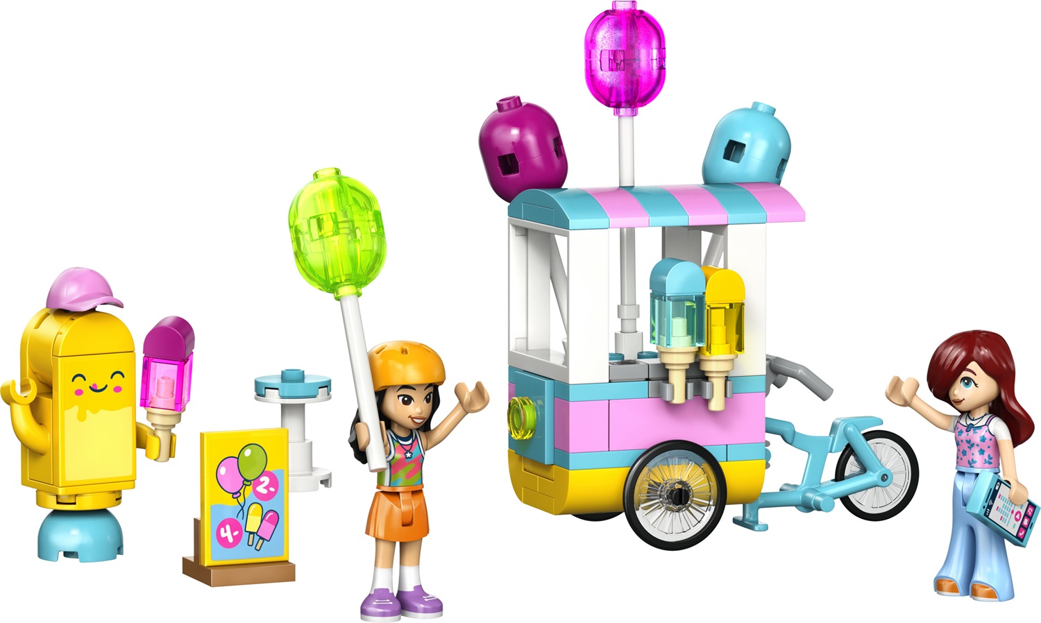 LEGO Friends Bancarella dei Gelati con Palloncini - Set di Costruzione con 2 Mini Bamboline, Bici e Accessori per Bambine dai 6 Anni
