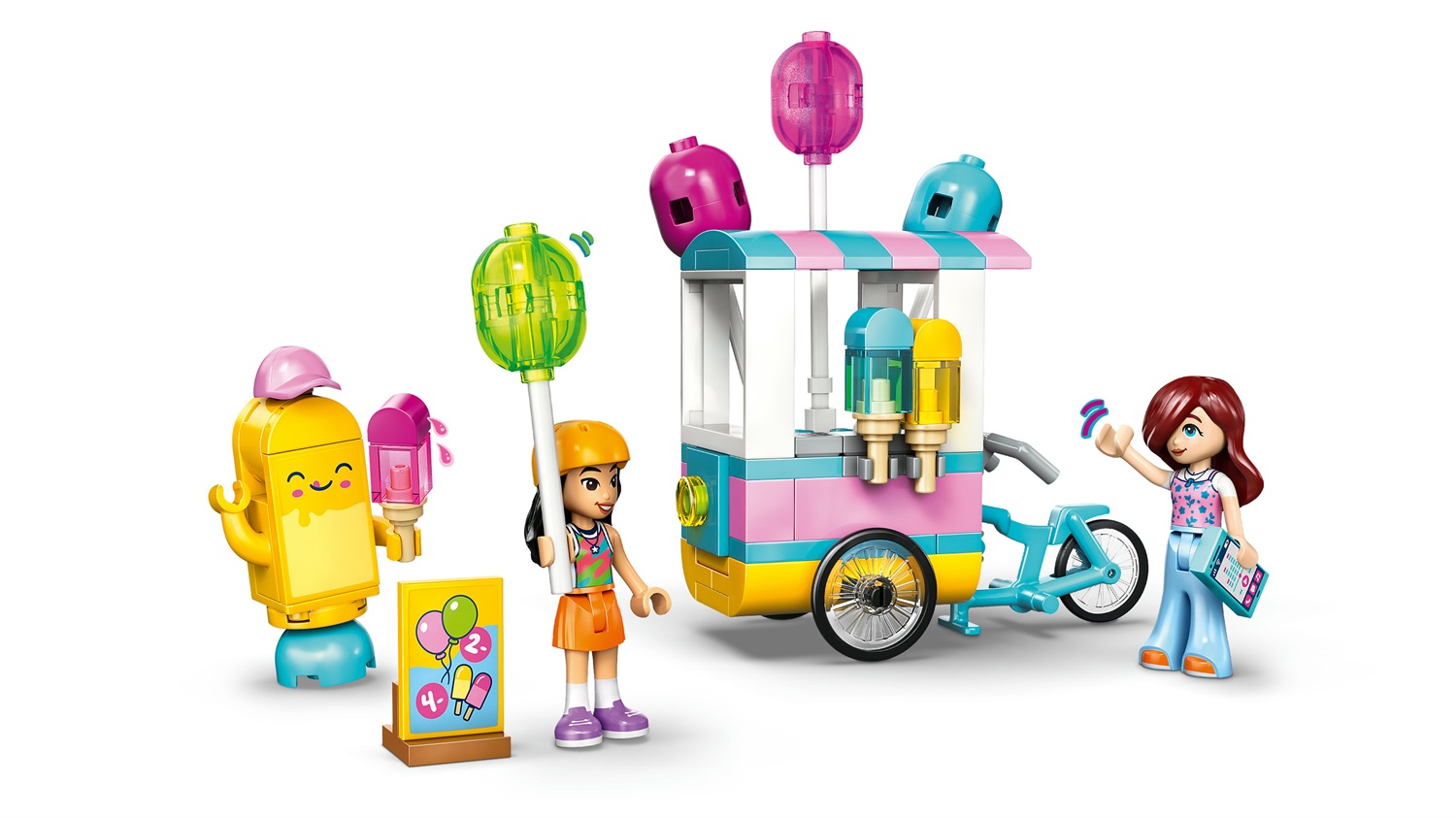 LEGO Friends Bancarella dei Gelati con Palloncini - Set di Costruzione con 2 Mini Bamboline, Bici e Accessori per Bambine dai 6 Anni
