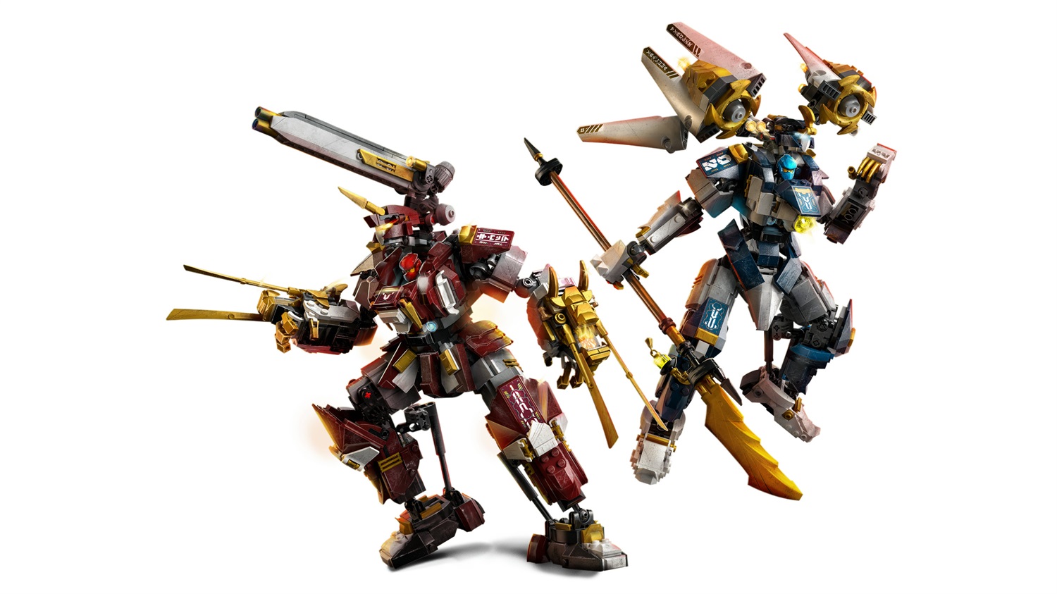 LEGO NINJAGO Mech Titanici Gemelli - Giocattolo Ninja con 2 Action Figure e 3 Minifigure, tra cui Kai e Nya, per bambini da 12 anni in su