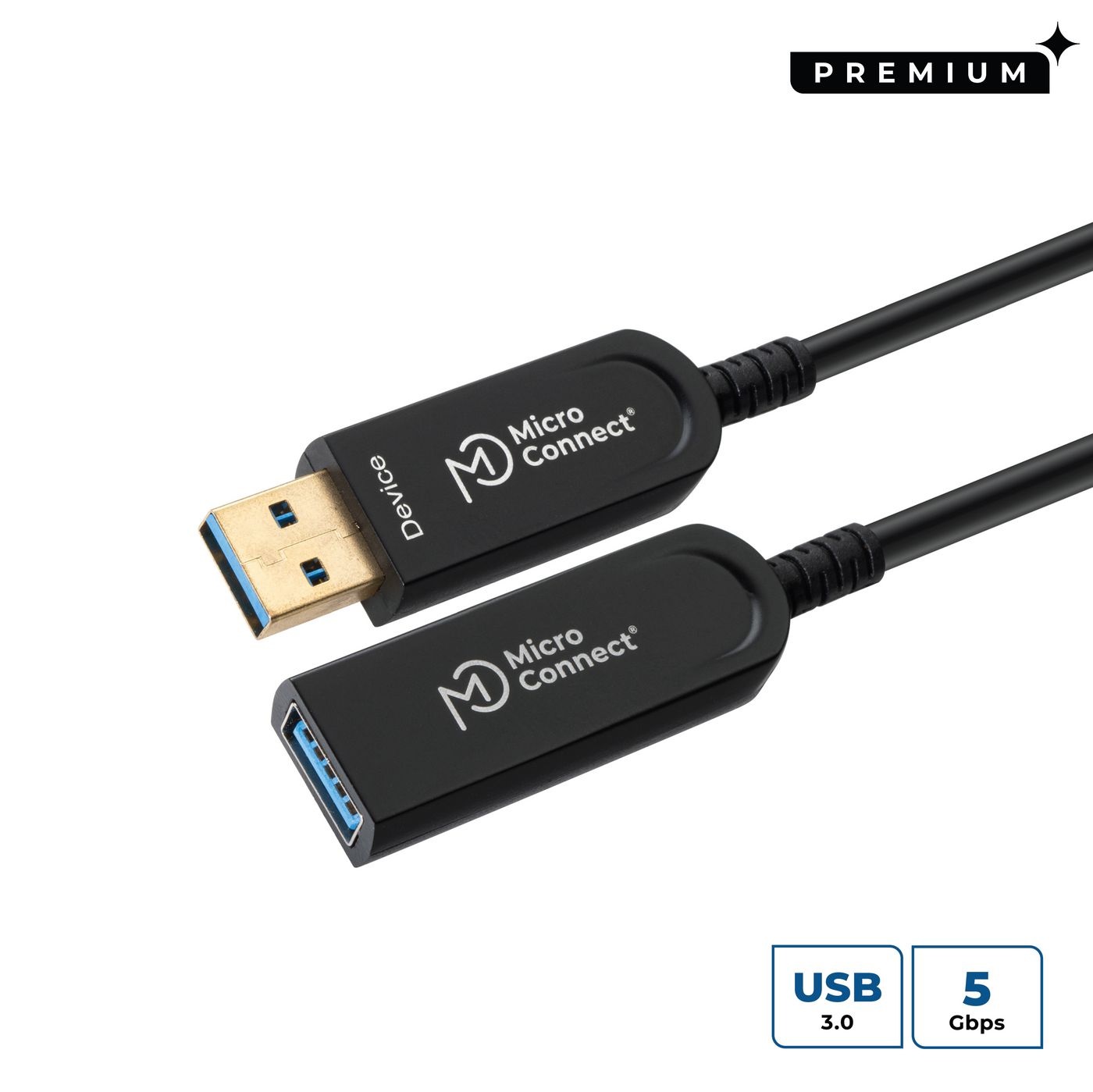 Microconnect Cavo USB 3.2 Gen 1 20m A-A M-F Nero - Cavo Ibrido Ottico Attivo, Velocità 5Gbps