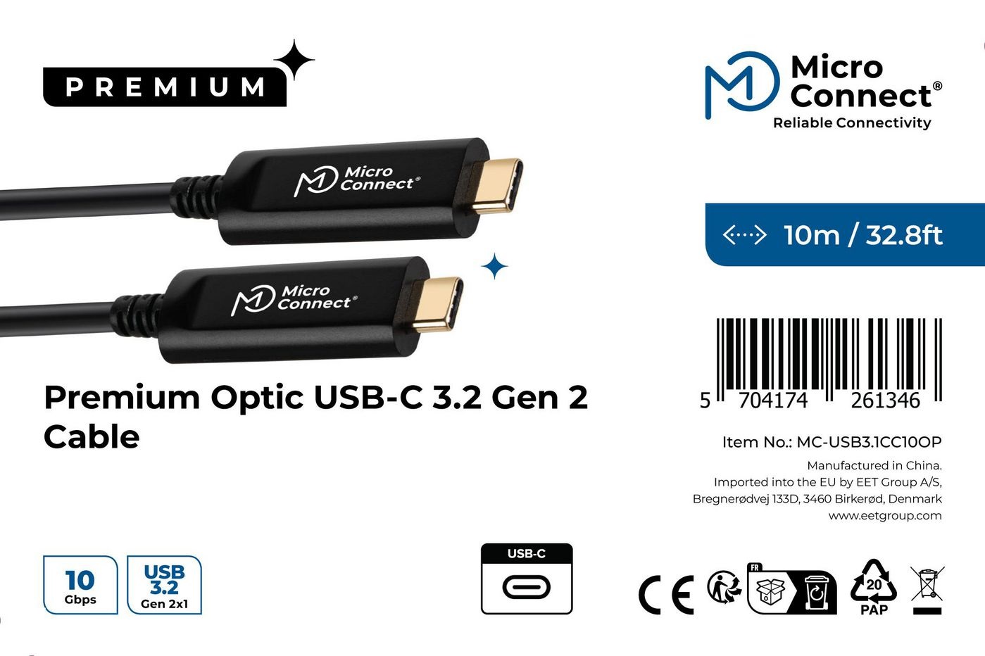 Microconnect MC-USB3.1CC10OP Cavo USB 3.2 Gen 2 (3.1 Gen 2) 10 m USB-C Nero - Fibra Ottica