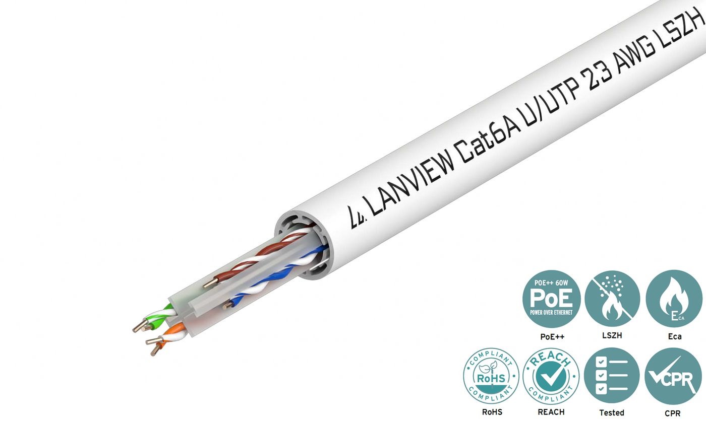 Lanview LVN122182 Cavo di Rete Bianco 500 m Cat6a U/UTP 4x2xAWG23