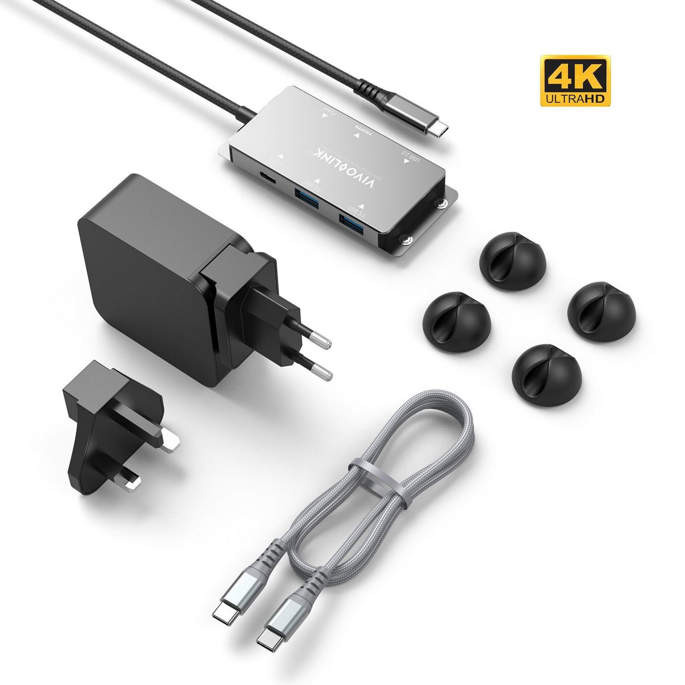 Vivolink VLUSBCHUB Adattatore Grafico USB-C 3840 x 2160 Pixel - Uscita HDMI e DisplayPort, Supporto per 1 Display, Peso 138 g