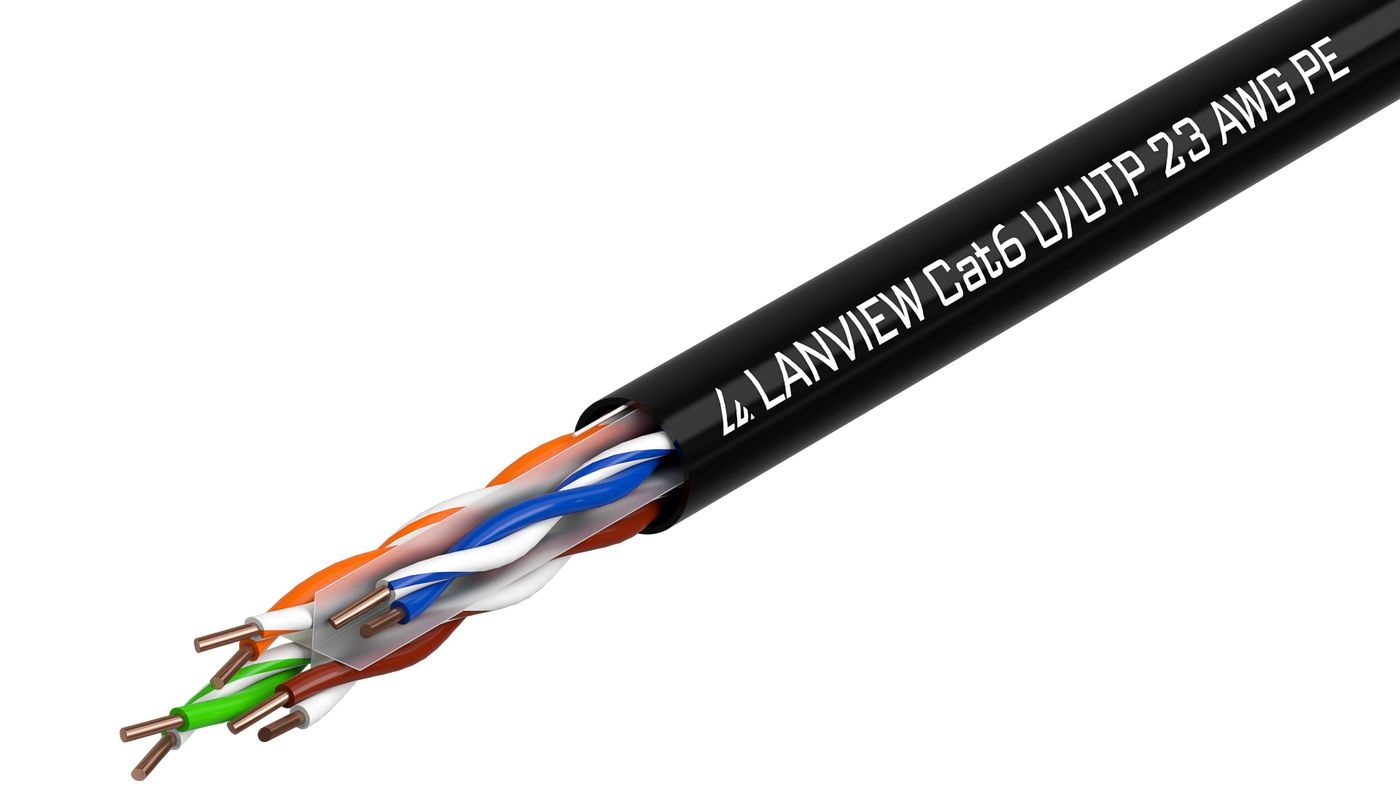 Lanview LVN122151 Cavo di Rete Cat6 U/UTP Nero 305 m - 4x2xAWG23 PE per Uso Outdoor