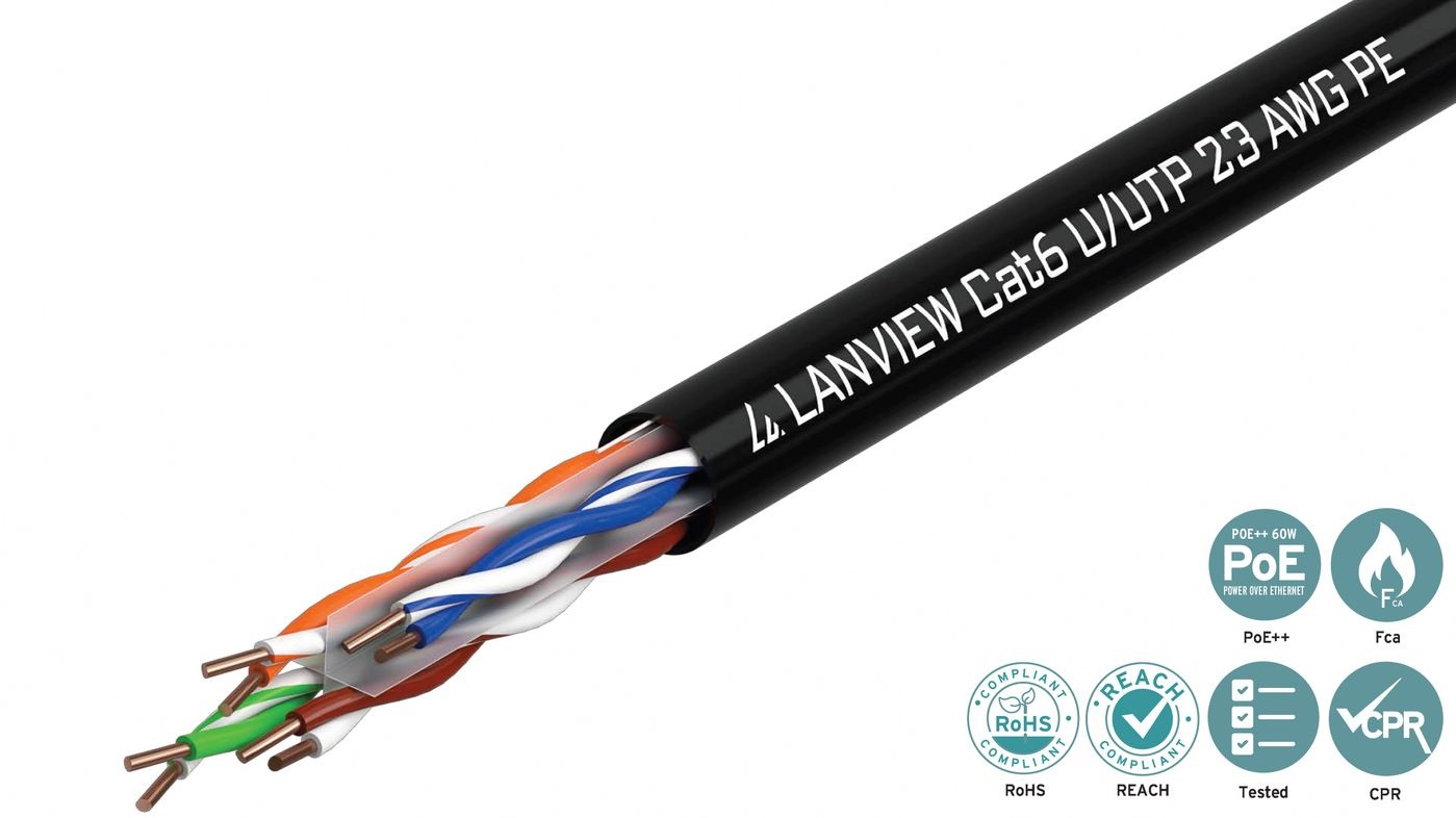 Lanview LVN122151 Cavo di Rete Cat6 U/UTP Nero 305 m - 4x2xAWG23 PE per Uso Outdoor