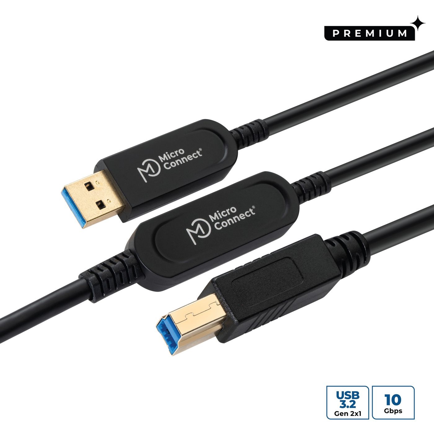 Microconnect MC-USB3.0AB25OP Cavo USB 3.2 Gen 2 (3.1 Gen 2) 25 m A-B Nero - Velocità 10000 Mbit/s, Placcatura Oro