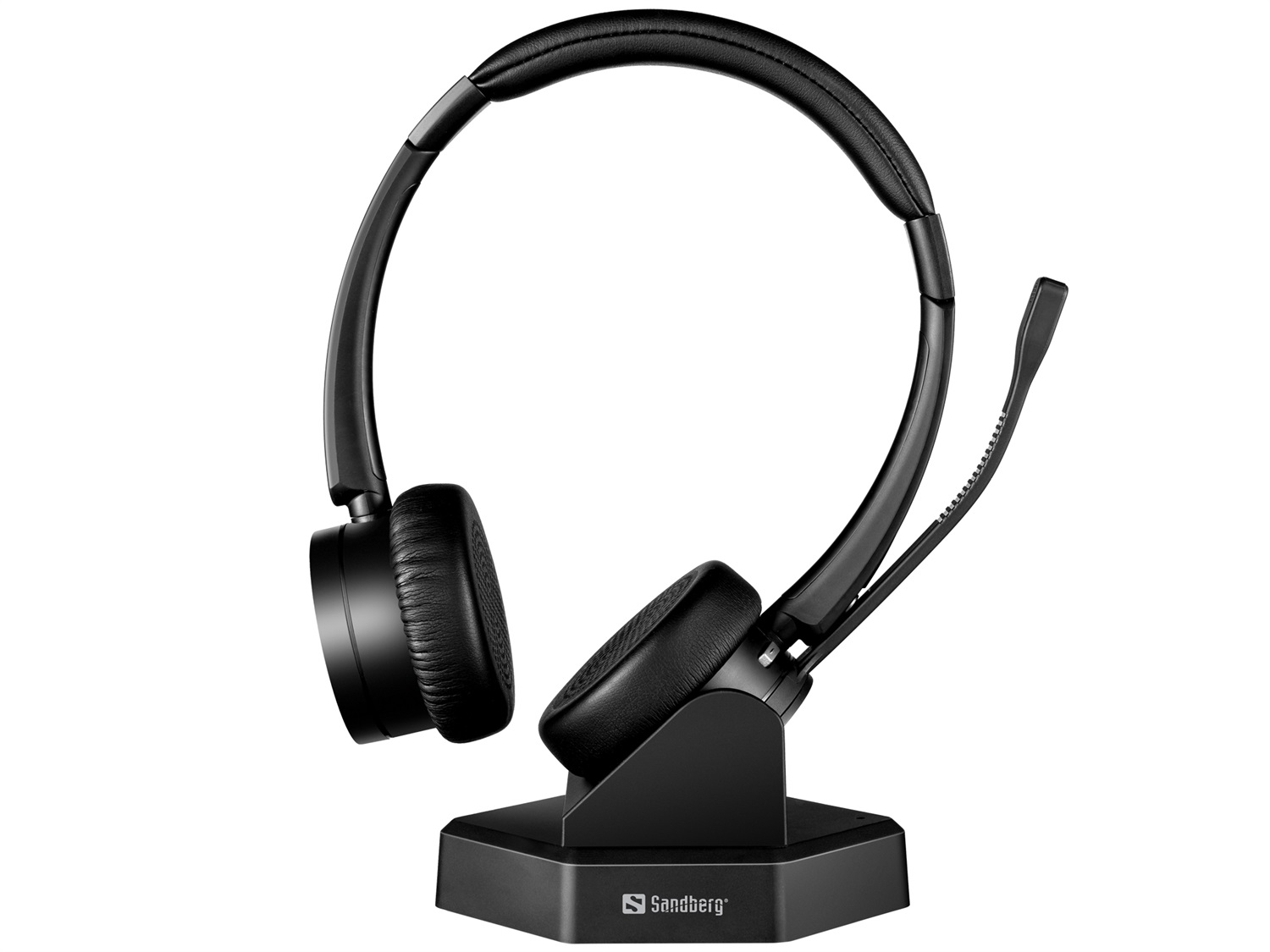 Sandberg Bluetooth Office Headset Pro - Cuffie Binaurali Nero per Ufficio/Call Center con Microfono e Riproduzione Vocale Cristallina