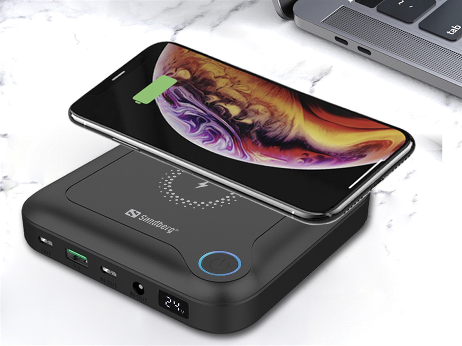 Sandberg 420-57 Laptop Powerbank All-in-1 24000 mAh, Quick Charge 2.0, Carica Wireless, 60W, Nero